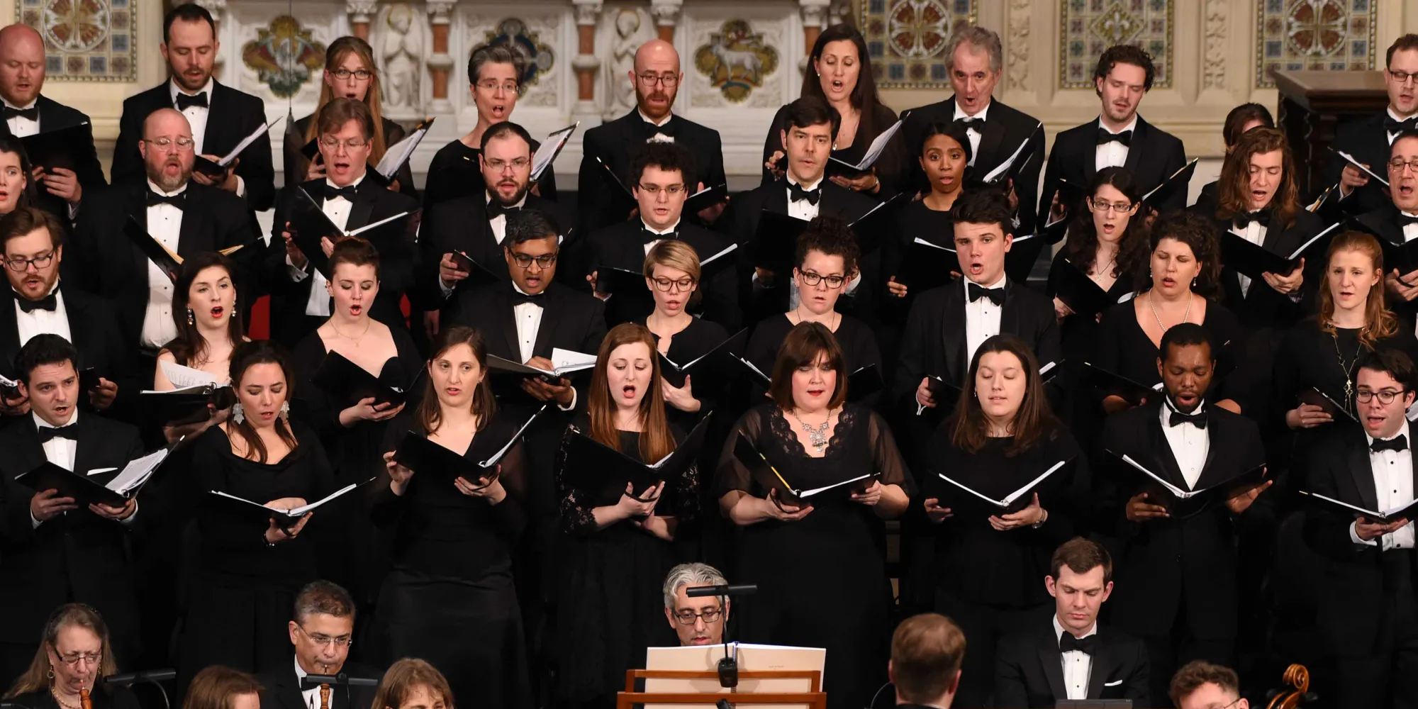 Downtown Voices choir sings in Trinity Church, conducted by Stephen Sands
